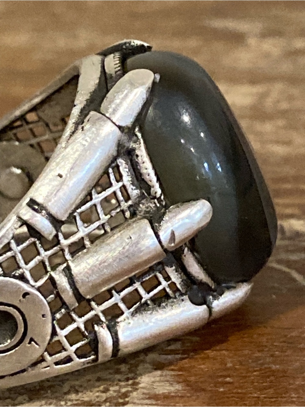 Sterling Silver Men's Statement Ring w/ Brown & Gray Cabochon Stone Dragon Claw - Picture 9 of 15